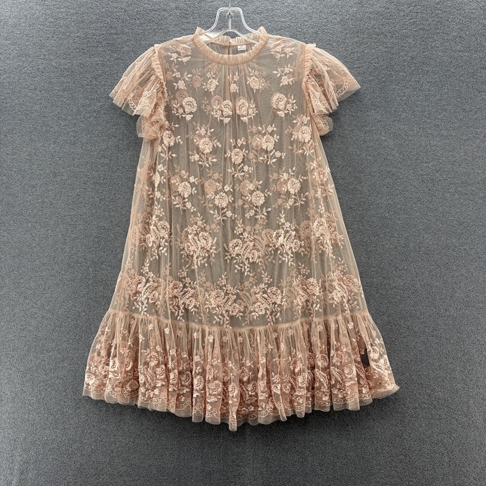 Needle Thread Dress Size 2 Light Peach Embroidered Sheer Lace Babydoll Mini